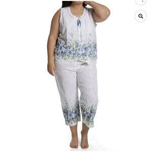 La Cera Roses Sleeveless Top Capri Pants 100% Cotton Pajamas Set Plus Sz 3x #485